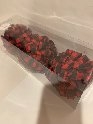 Red&Black Plaid ribbon ornaments pk/3 MTS|133956