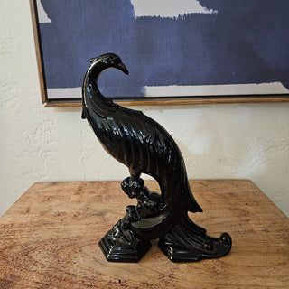 Vintage Black Ceramic Peacock Figurine (BRI) - MTS|120178