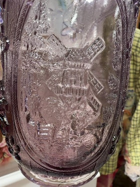 Purple  Rare Vintage L.E. Smith Amethyst Windmill Glass Pitcher, 6.5x6 invhes