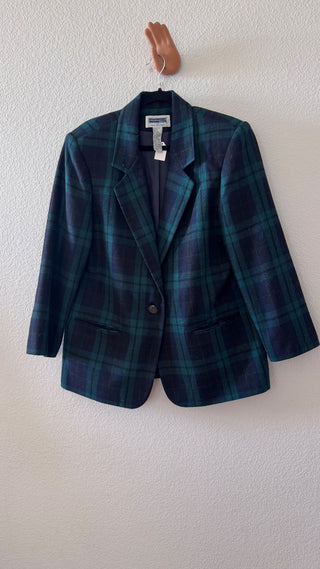 Green plaid wool blazer vintage Sag Harbor MTS|119729