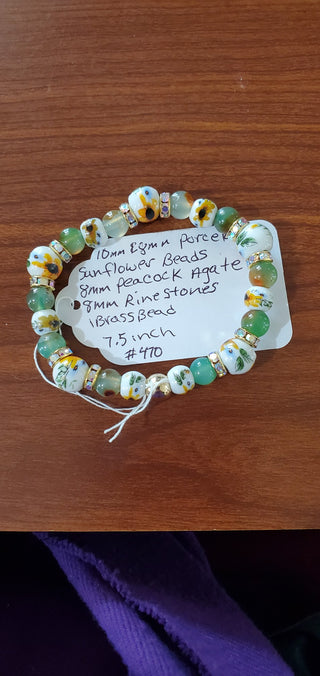 Bracelet #470 10mm porcelain sunflower beads|63762