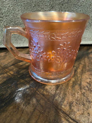 Vintage Fenton Iridescent Marigold Carnival Glass Cup "Orange Tree" RSV|122331