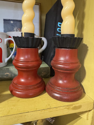 Red Wood Metal Candleholder