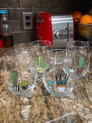 RF Set of 4 Cactus Stemless Wine Glasses