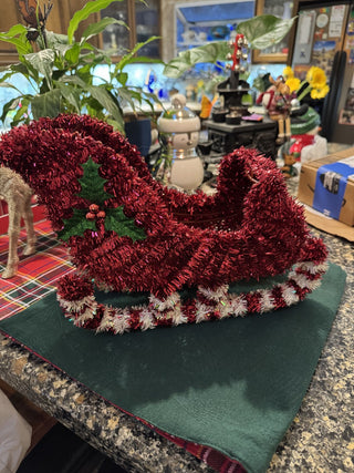 Sleigh Red & White Tinsel Decoration-KL RCD