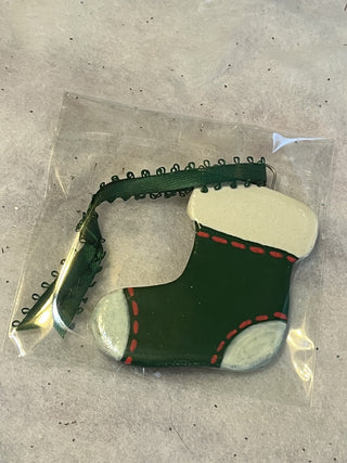 Handcrafted Clay Lg Green Stocking Ornament | Gift Tag|129786