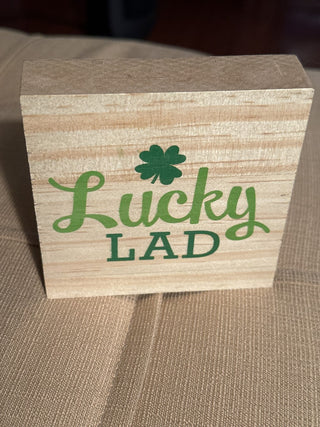 Lucky Lad wood block sign. #SM|51083