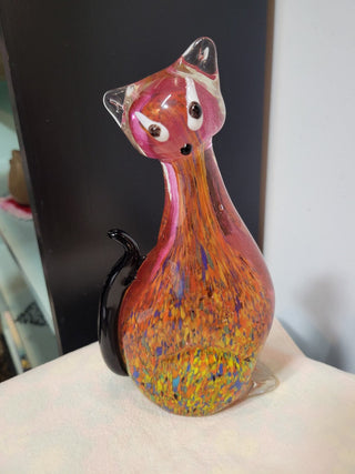 Vtg MCM Hand Blown Art Glass Cat Figurine RCD