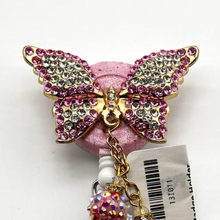 Pink Rhinestone Butterfly with Dangles Badge Holder|73698