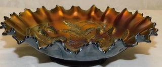 ANTIQUE NORTHWOOD GREEN STRAWBERRY CARNIVAL BOWL|98838