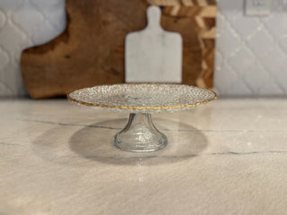 VTG GLASS PEDESTAL CAKE STAND 8"