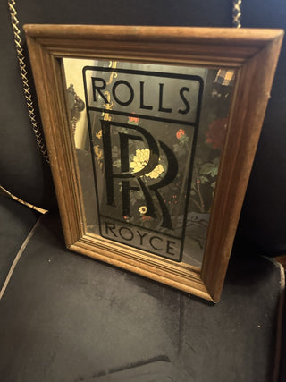 Vintage Rolls Royce Wood Frame Wall Mirror RR Logo Advertisement #47 VV MTS