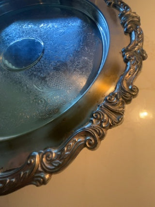 Vintage silverplate  footed round serving dish