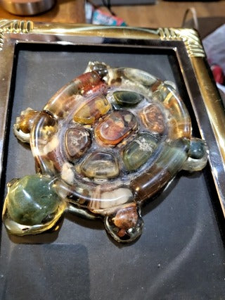 VTG Lucite Acrylic with Sand & Pebbles Turtle Soap Holder or Trinket Dish