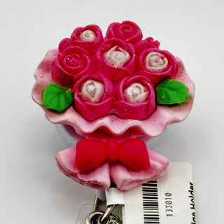 Pink Bouquet Retractable Badge Holder on a Belt Clip|76246