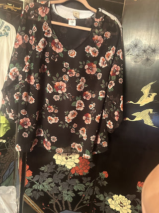 Cabi Garden Black Floral Chiffon Sheer Blouse Lined Women's XL #63 VV MTS