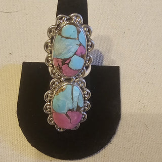 .925 double cotton candy turquoise adjustable ring|89329