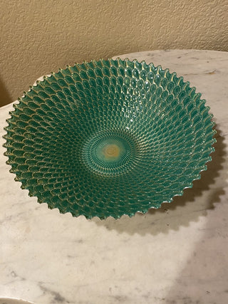 Peacock green glass and silver art bowl|50561