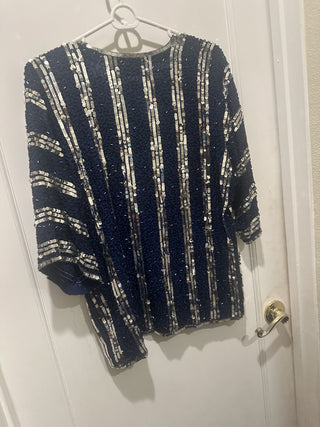 Beautiful Vintage Argenti Beaded and Sequin Blue and Silver Cardigan #63 VV MTS|134326