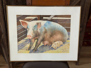 ORIGINAL PAINTING WATERCOLOR BY HIRAKO BROWN PIGS