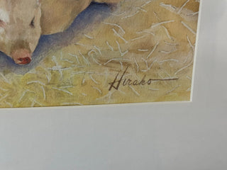 ORIGINAL PAINTING WATERCOLOR BY HIRAKO BROWN PIGS