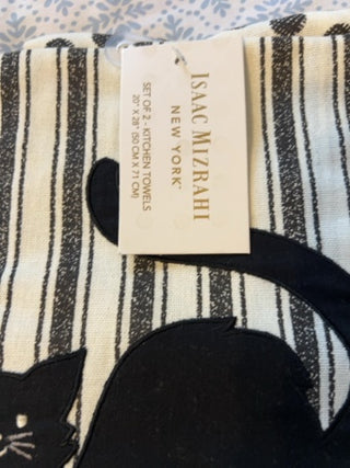 JP NEW SET OF 2 Isaac Mizrahi Black Cat Kitchen Towels MTS