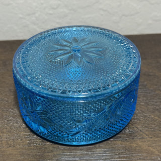 Vtg Tiara Blue Glass Powder/Trinket Box RCD|101424