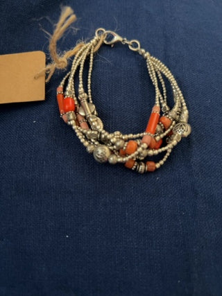Silver and orange bracelet