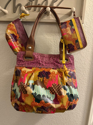Fossil Tote w/Matching Wristlet Card Holder & Pouch Bag RSV|103710