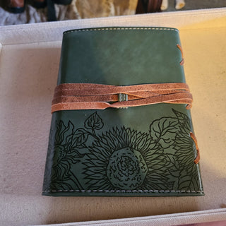 Green  faux leather junk journal w embossed floral|87765