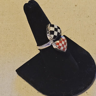 .925 double heart checkerboard rings 8|92080