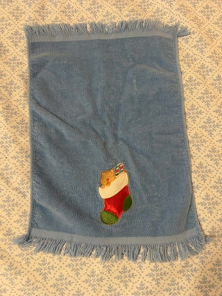 Trim A Home KMart Tea Towel Blue Kitten In Christmas Stocking