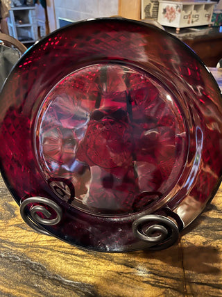 Antique Ruby Red Pattern 10.25 Dinner Plate By Cristal D'Arques-Durand Luminarc France. RSV|125166