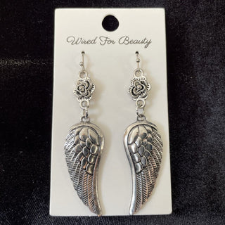 silver tone angel wing earrings RSV