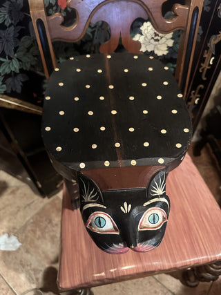 20th Century plainted and carved wooden stool cat #47 VV MTS|97206