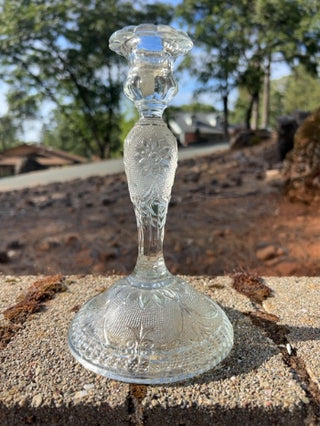 JP vintage Indiana Glass "Sandwich Clear" single light candlestick holder