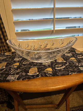 Vintage Etched Crystal Oblong Center Piece Bowl with Vines - RCD
