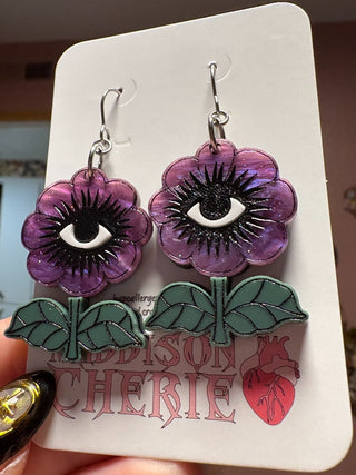 Eye Flower Dangle Earrings - Purple MTS