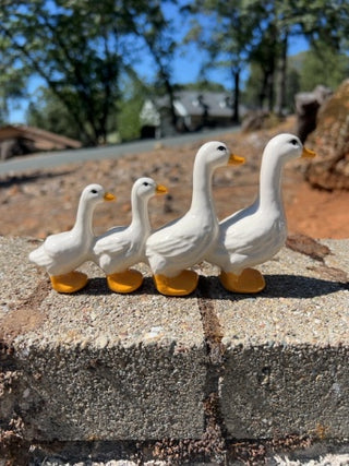 JP Vintage Ceramic White And Orange Four Ducks Figurine In A Row 7" Long