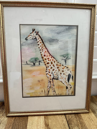Framed Giraffe Watercolor by Wanda Mitchell Couch MTS