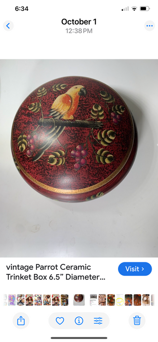 Vntg Parrot ceramic trinket box