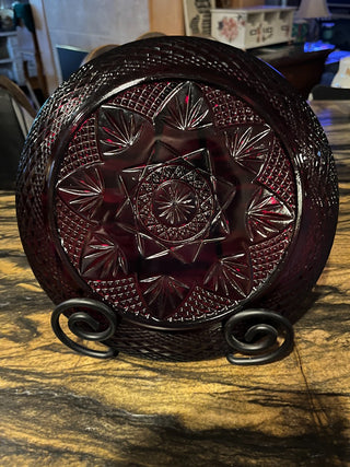 Antique Ruby Red Pattern 10.25 Dinner Plate By Cristal D'Arques-Durand Luminarc France. RSV|125165