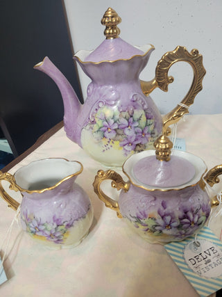 5-Pc Purple & Gold Tea Pot, Sugar & Creamer|53967