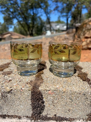 SET OF 2 vintage Culver Starlyte footed old fashion glasses