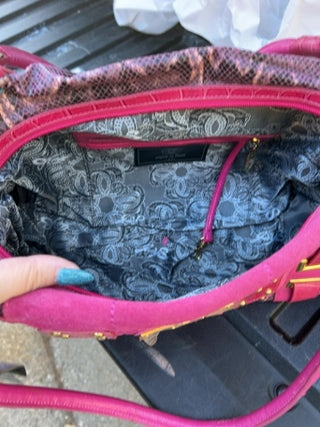 NWT Original by Sharif 1827 handbag features a striking fuchsia and purple snakeskin pattern