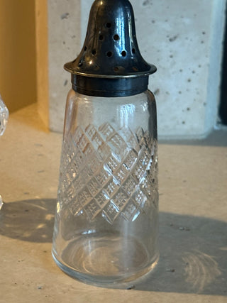 Vtg. Sugar Shaker - Cut Glass w/electro nickel silver top 7"|67114