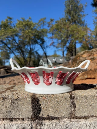 KW 9.75” Antique Reflections collection by I. Godinger & Co., "Dress Me Up" or ribbon-trim candy/serving dish