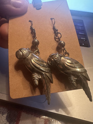 Vintage Parrot Bird Sterling Silver Earrings #62 VV MTS