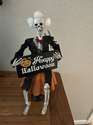 Scary Skeleton With Happy Halloween Sign|112146