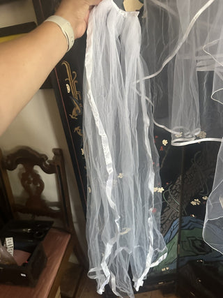 Bridal , Bachelorette Party Pin Veil White Wedding long Tulle|74988